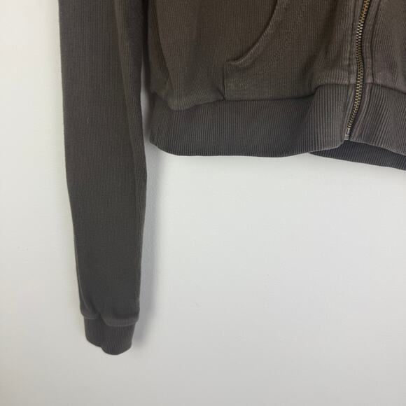 Urban Outfitters Womens Long Sleeve Full-Zip Rib Knit Brown Hooded Jacket Large - Picture 4 of 11